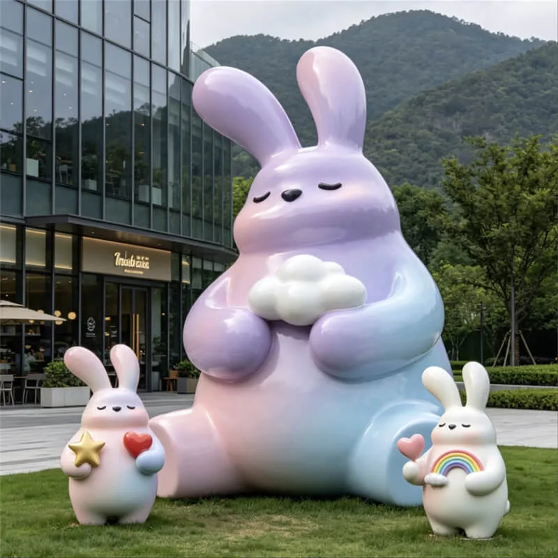 Gradient‑Blend Fiberglass Rabbit Sculpture | Internet‑Friendly Cartoon Decor for Outdoor Parks & Malls
