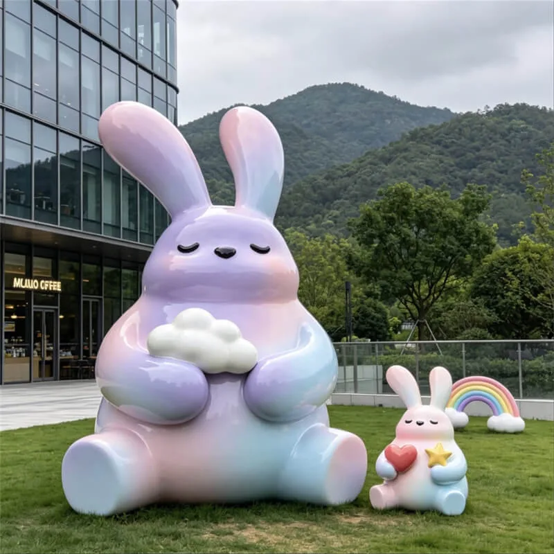 Gradient‑Blend Fiberglass Rabbit Sculpture | Internet‑Friendly Cartoon Decor for Outdoor Parks & Malls — view 4
