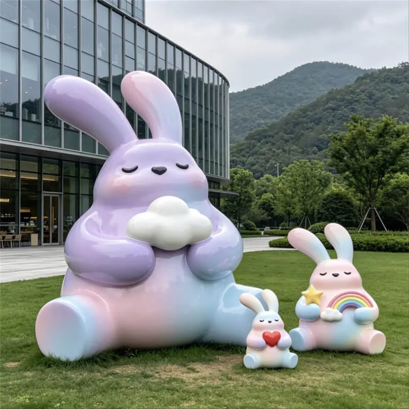 Gradient‑Blend Fiberglass Rabbit Sculpture | Internet‑Friendly Cartoon Decor for Outdoor Parks & Malls — view 2