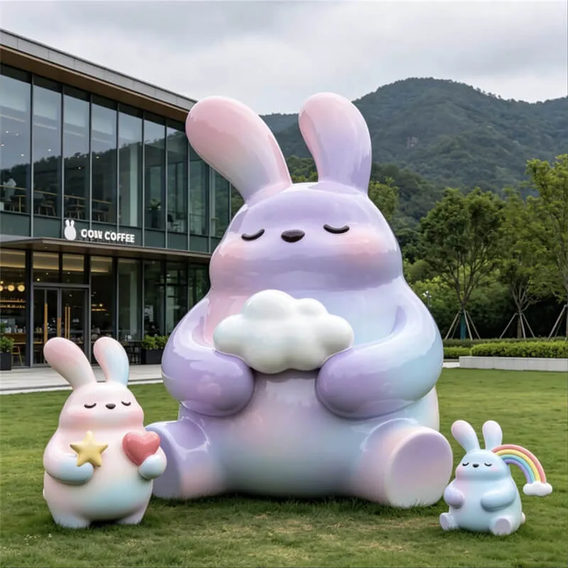 Gradient‑Blend Fiberglass Rabbit Sculpture | Internet‑Friendly Cartoon Decor for Outdoor Parks & Malls — view 3