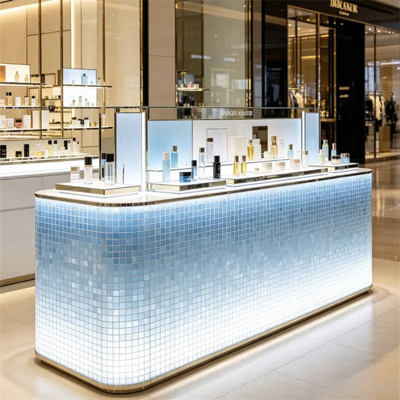 Gradient Blue Luxury Skincare Island Counter | Custom Display for Mall Beauty Counters — view 4