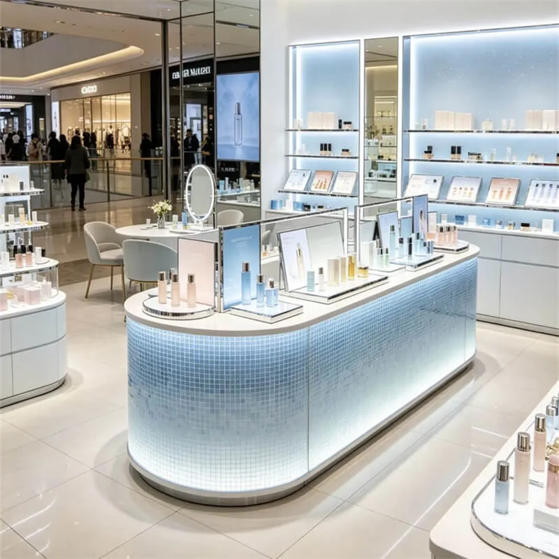 Gradient Blue Luxury Skincare Island Counter | Custom Display for Mall Beauty Counters — view 3