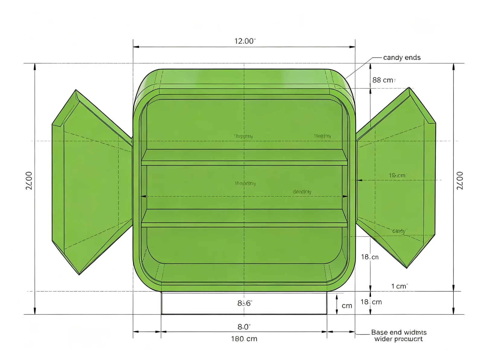 Green Candy Shaped Display Stand 3-Tier Shelf with Wrapper Ends — product detail 1