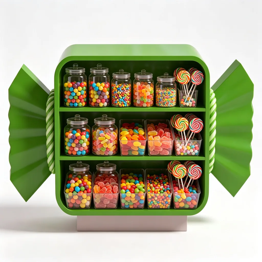 Green Candy Shaped Display Stand 3-Tier Shelf with Wrapper Ends — view 3