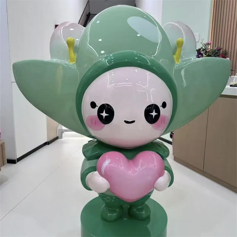 Green-Pink Flower Fairy Fiberglass Cartoon Sculpture, Commercial Space IP Decorative Ornament