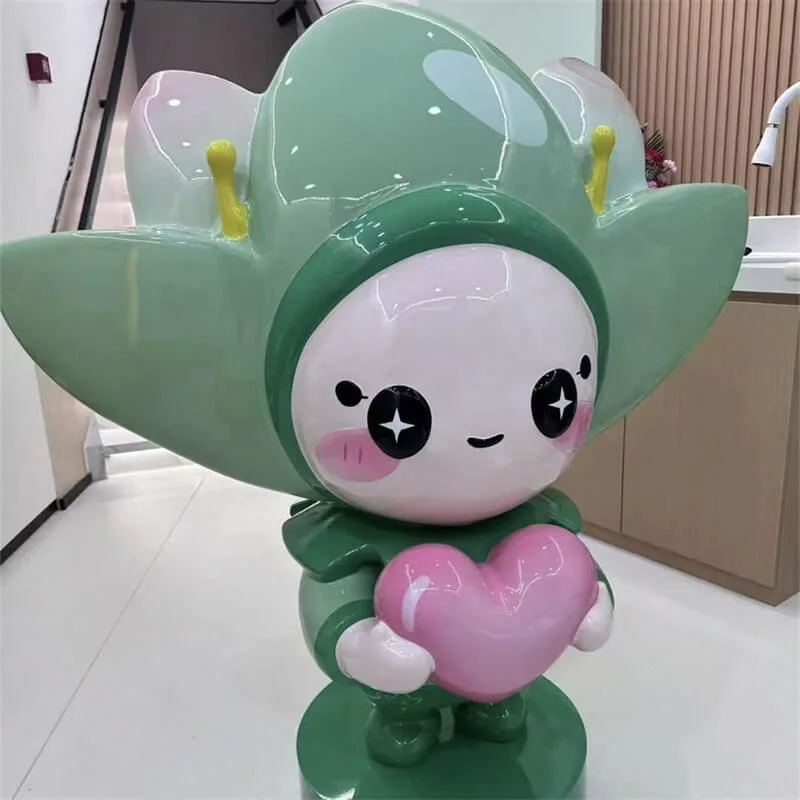 Green-Pink Flower Fairy Fiberglass Cartoon Sculpture, Commercial Space IP Decorative Ornament — view 2
