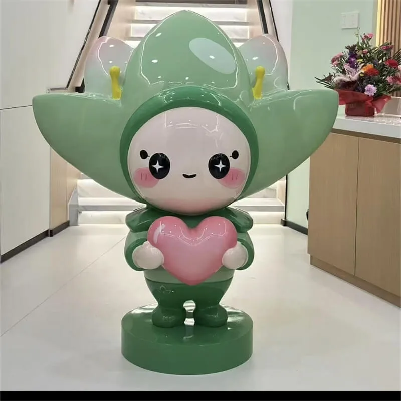 Green-Pink Flower Fairy Fiberglass Cartoon Sculpture, Commercial Space IP Decorative Ornament — view 4