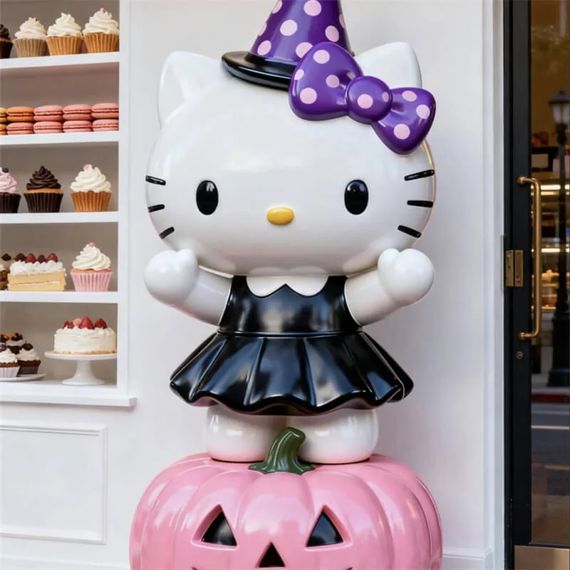 Halloween Hello Kitty Fiberglass Sculpture | Dessert Shop / Mall Mascot, Holiday Photo Prop — view 3