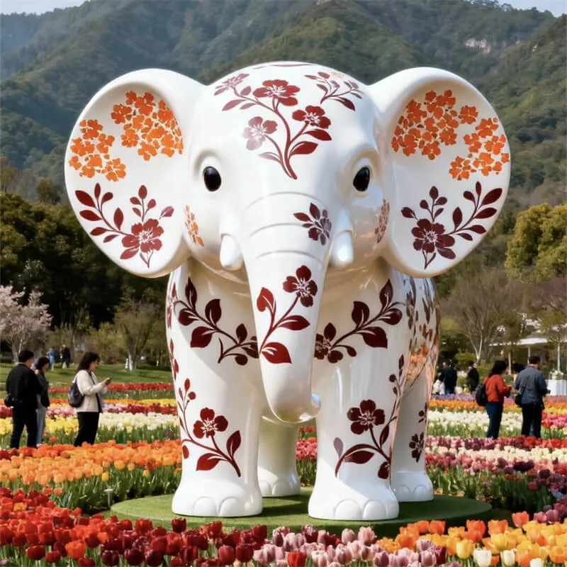 Hand‑Painted Floral Fiberglass Elephant Sculpture – Viral Garden Decor for Parks & Resorts — view 3