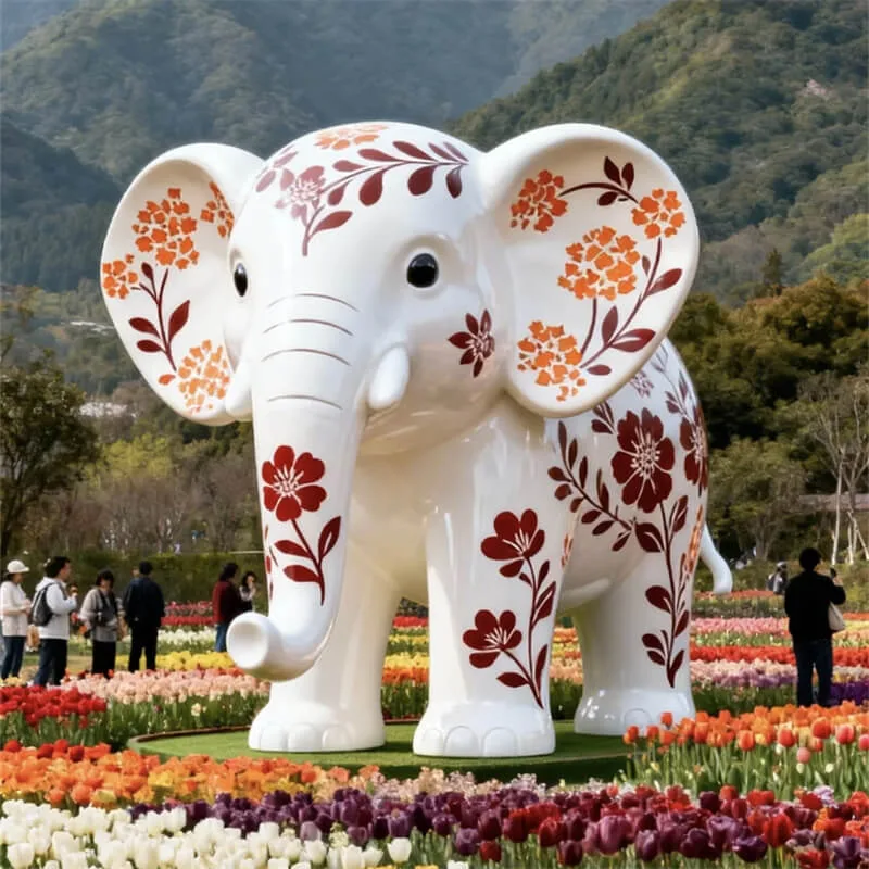 Hand‑Painted Floral Fiberglass Elephant Sculpture – Viral Garden Decor for Parks & Resorts — view 4