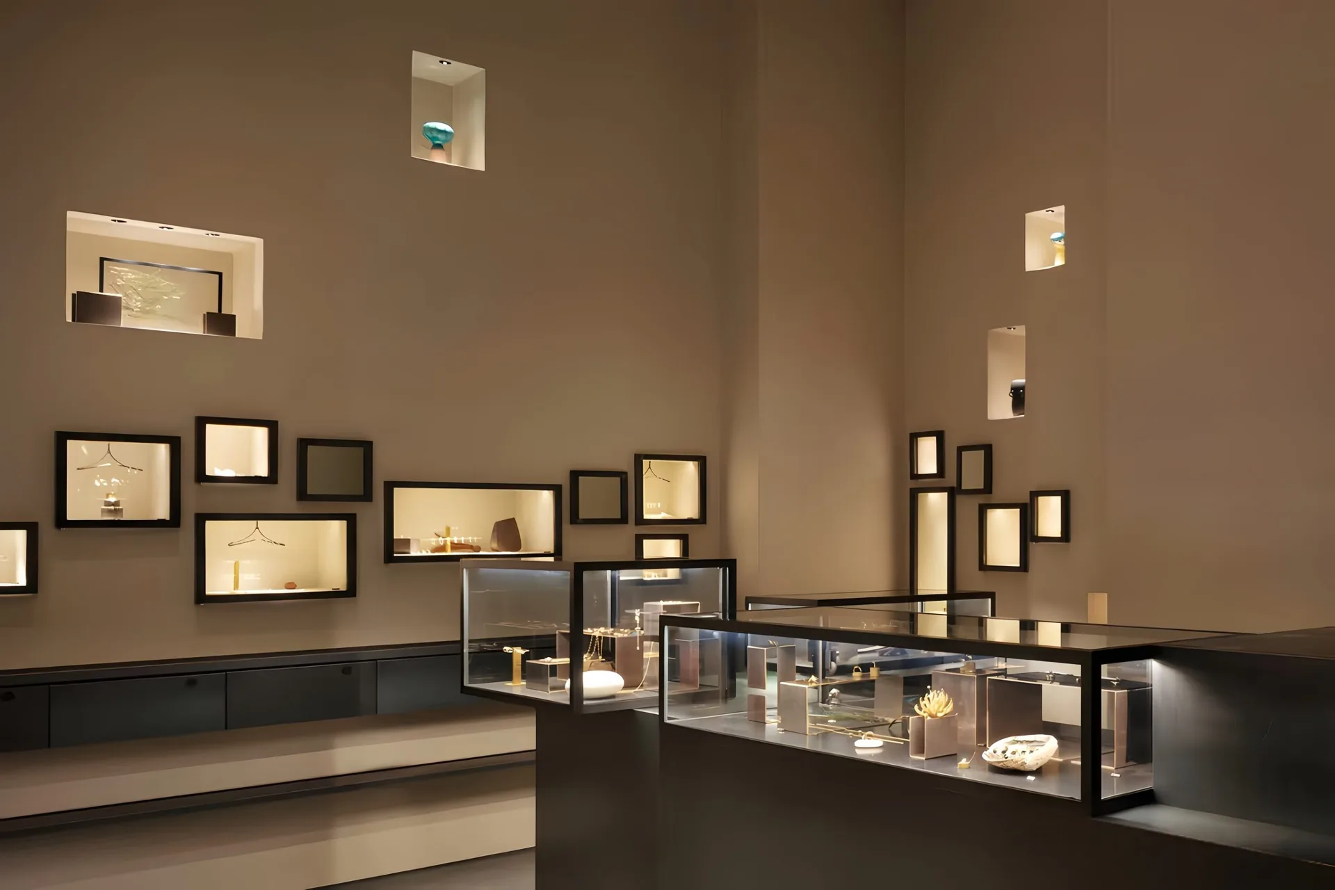 High‑End Artistic Jewelry Retail Solution | Built‑in Wall Niches & Glass Jewellery Exhibit Cases