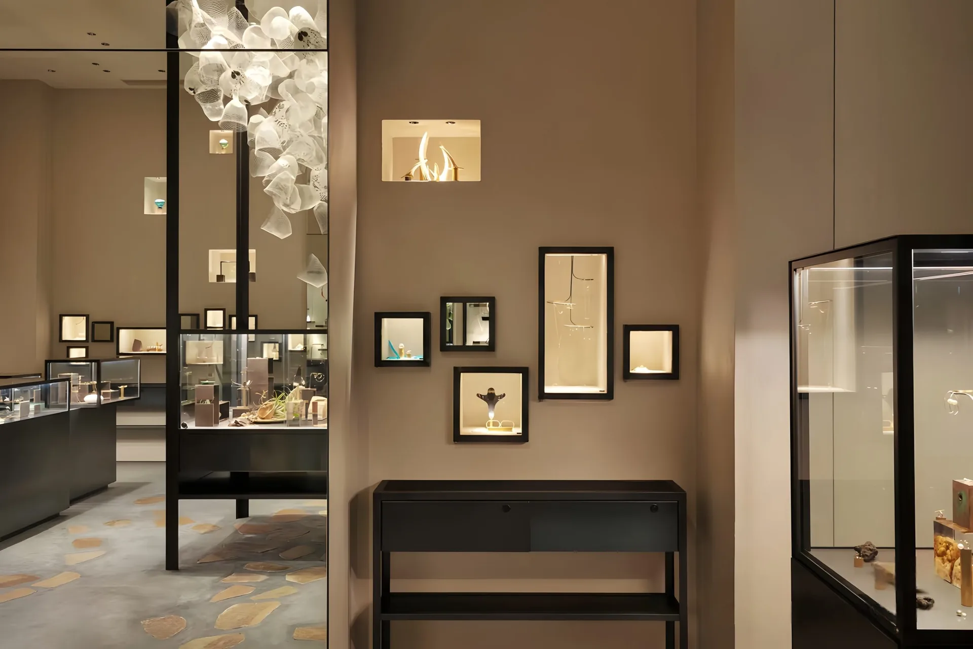 High‑End Artistic Jewelry Retail Solution | Built‑in Wall Niches & Glass Jewellery Exhibit Cases — view 2