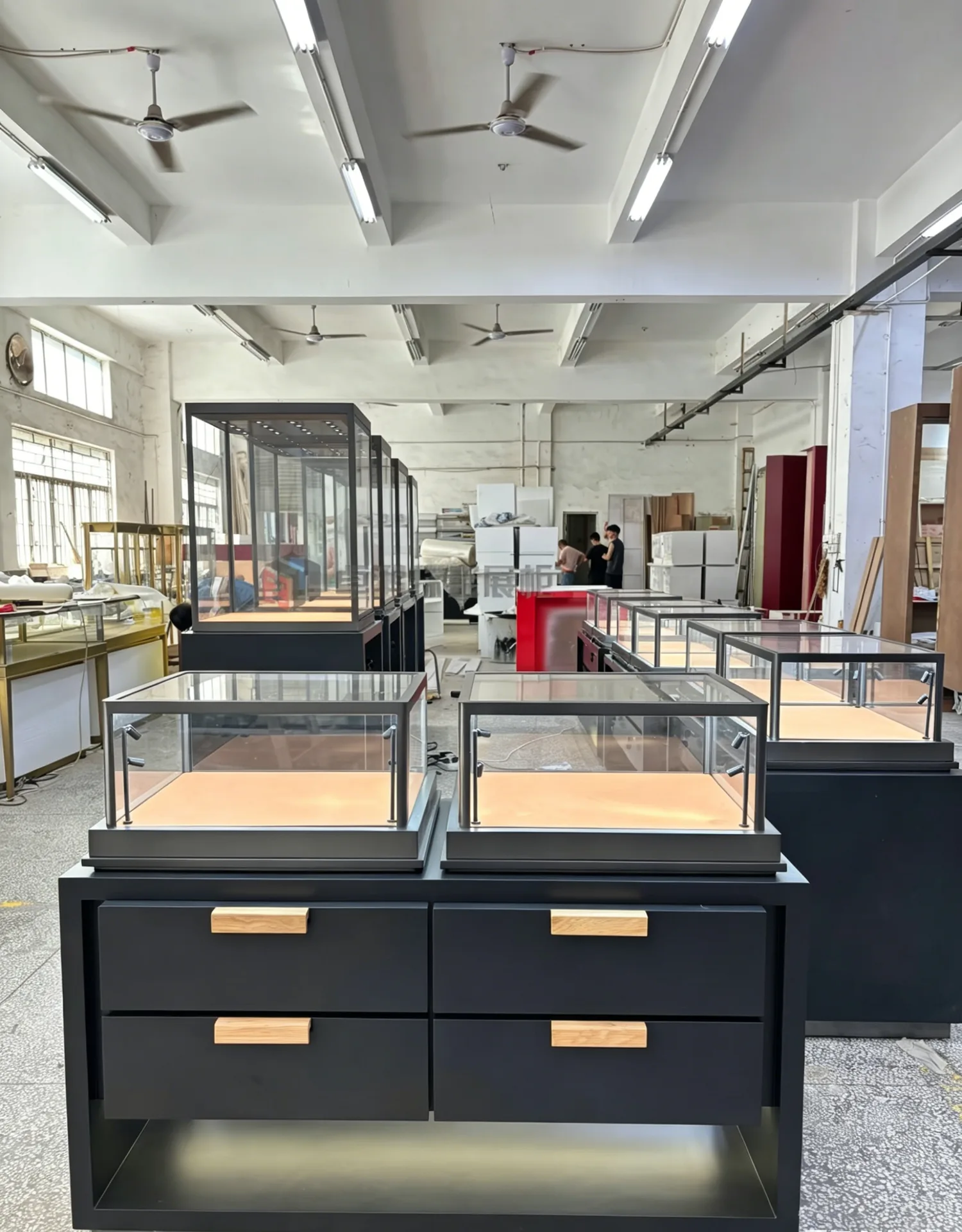 High-End Matte Black Jewelry Display Cabinets | Gallery-Style Retail Fixtures