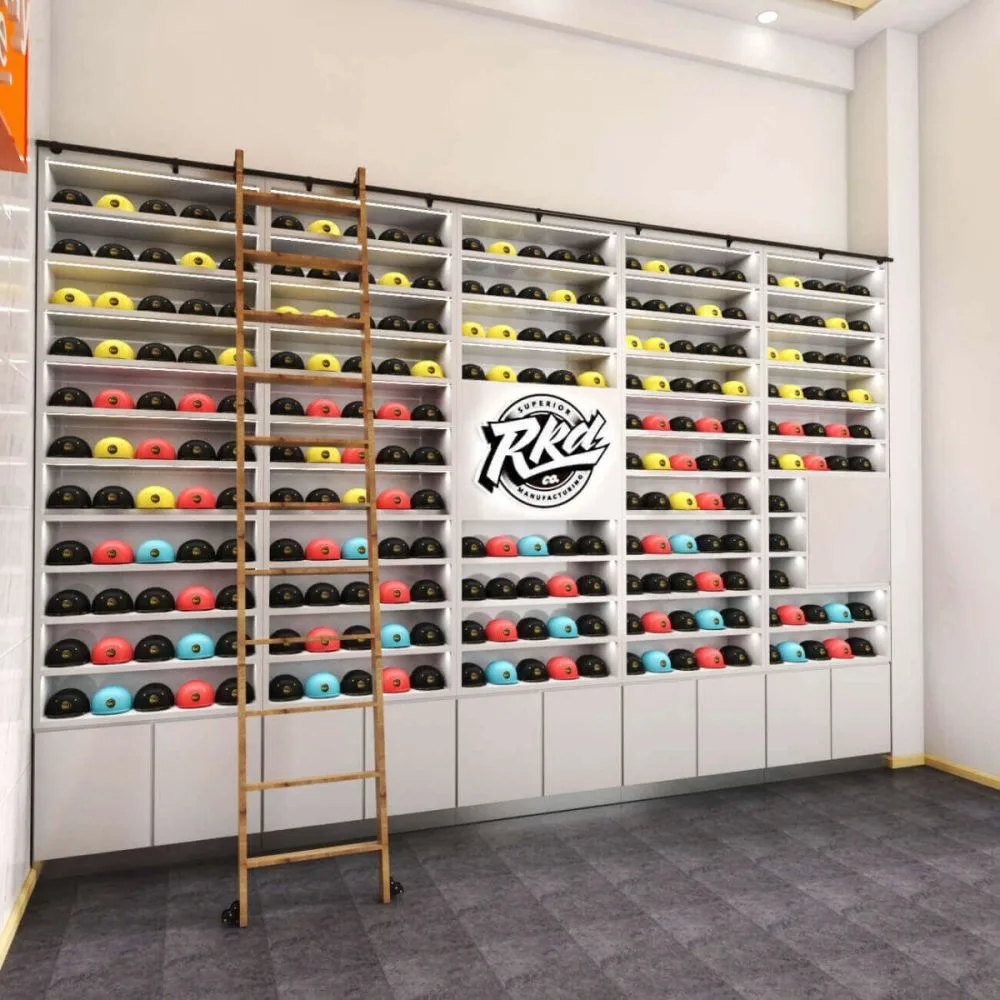 Hot sale hat wall cabinet deisgn & customized retail shop mult- layers shelve furniture — view 4