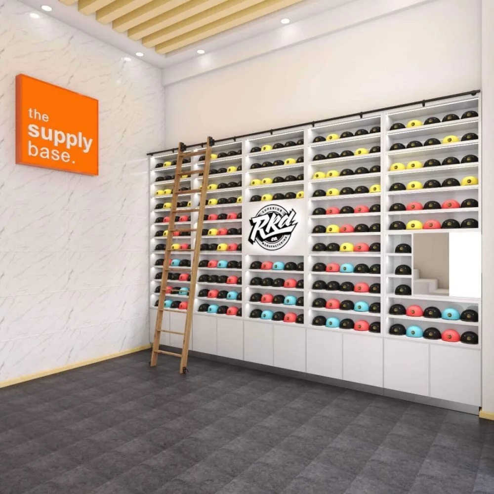 Hot sale hat wall cabinet deisgn & customized retail shop mult- layers shelve furniture — view 3