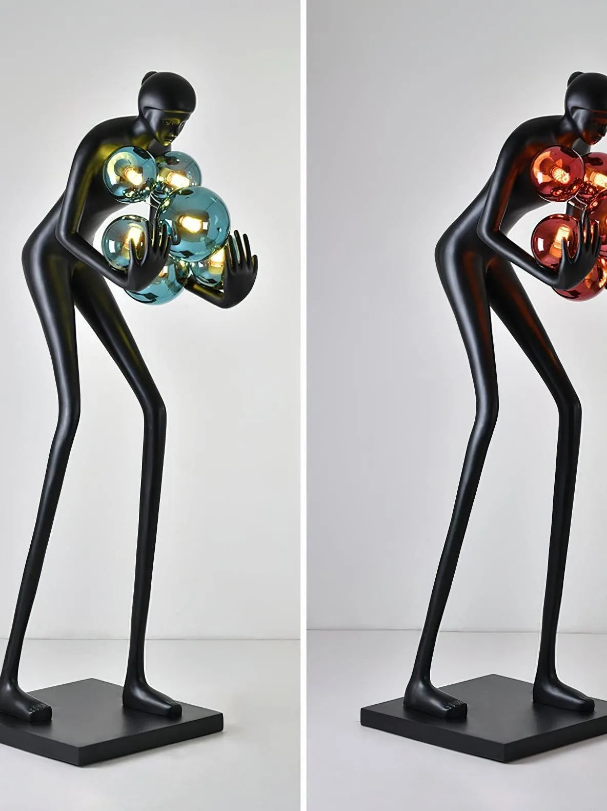 Human Holding Light Ball Fiberglass Sculpture Floor Lamp for Lobby Decor