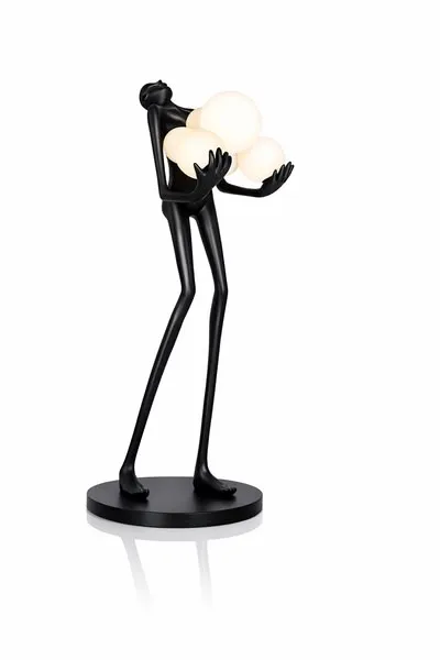 Human Holding Light Ball Fiberglass Sculpture Floor Lamp for Lobby Decor — view 3