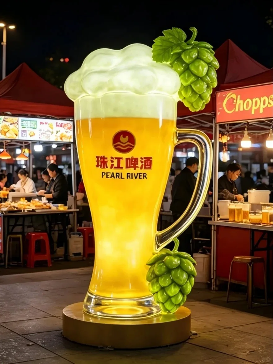 Illuminated FRP Giant Beer Mug Sculpture for Outdoor Brand Promotion — view 4