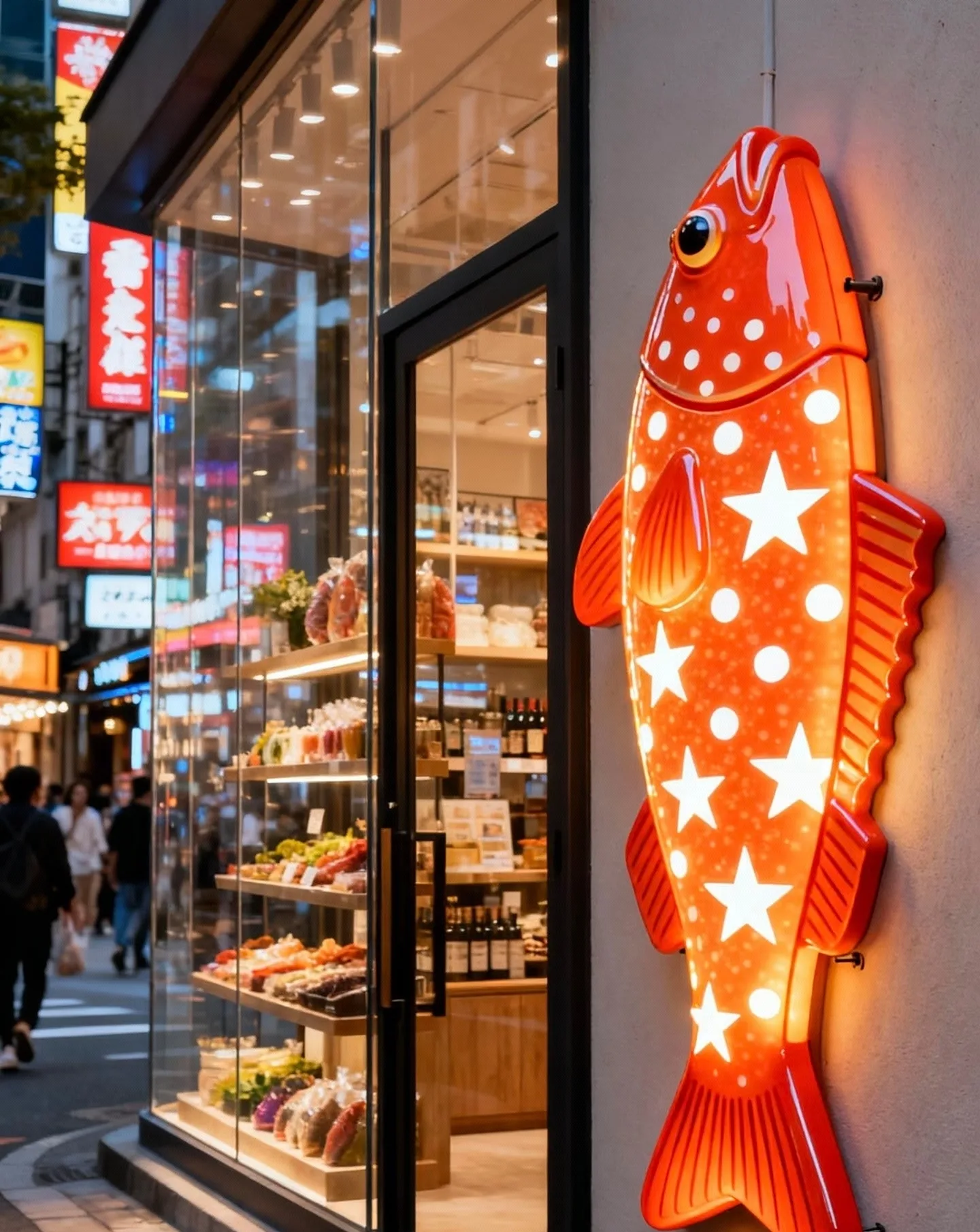 Illuminated Spotted Fish Fiberglass Wall Sculpture for Seafood Restaurant Storefront — view 4