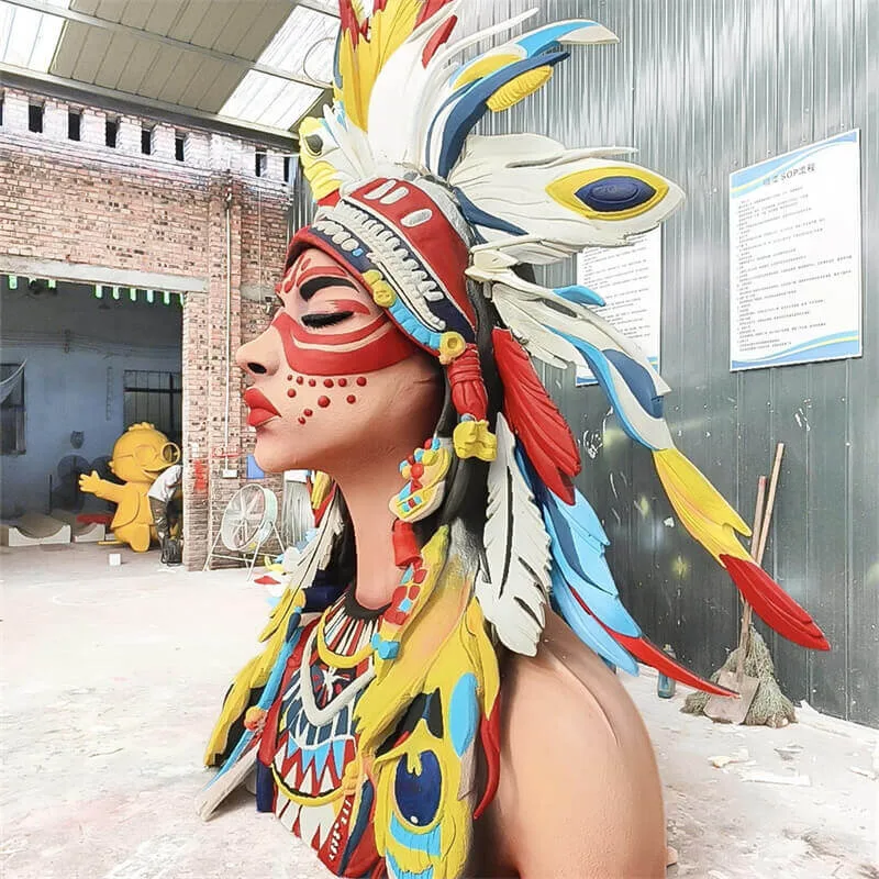 Indian Female Bust Fiberglass Half-Figure Sculpture | Outdoor Cultural Landmark for Tourist Spots — view 4