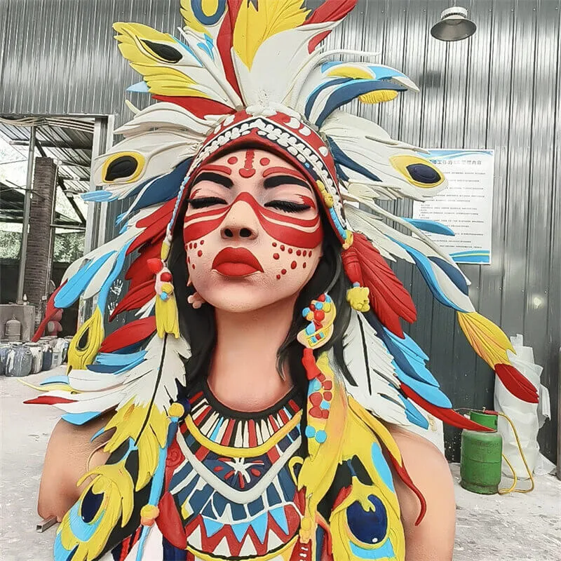 Indian Female Bust Fiberglass Half-Figure Sculpture | Outdoor Cultural Landmark for Tourist Spots — view 3
