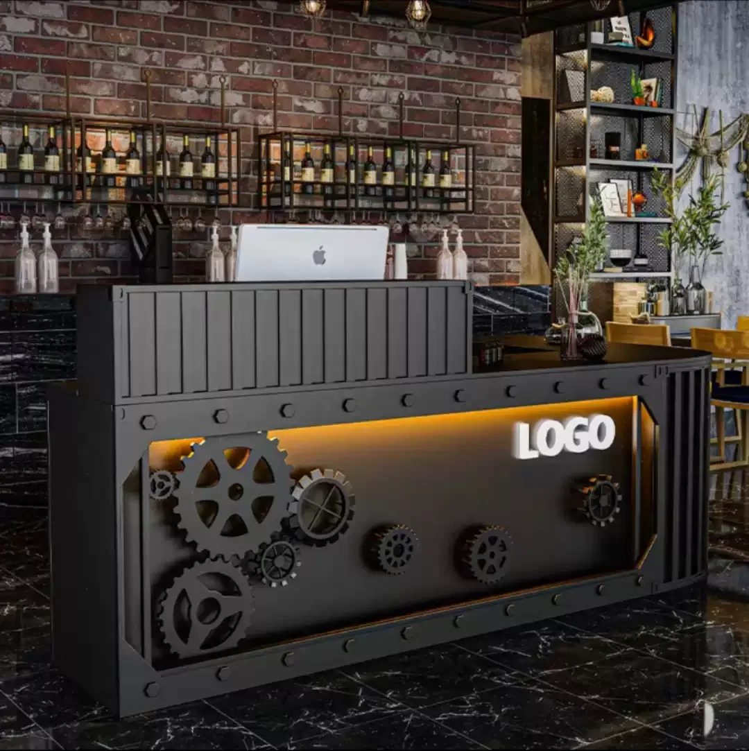 Industrial Gear Style Reception Desk – L shaped Metal Art Front Desk For Gym, Bar & Boutique Store — view 4