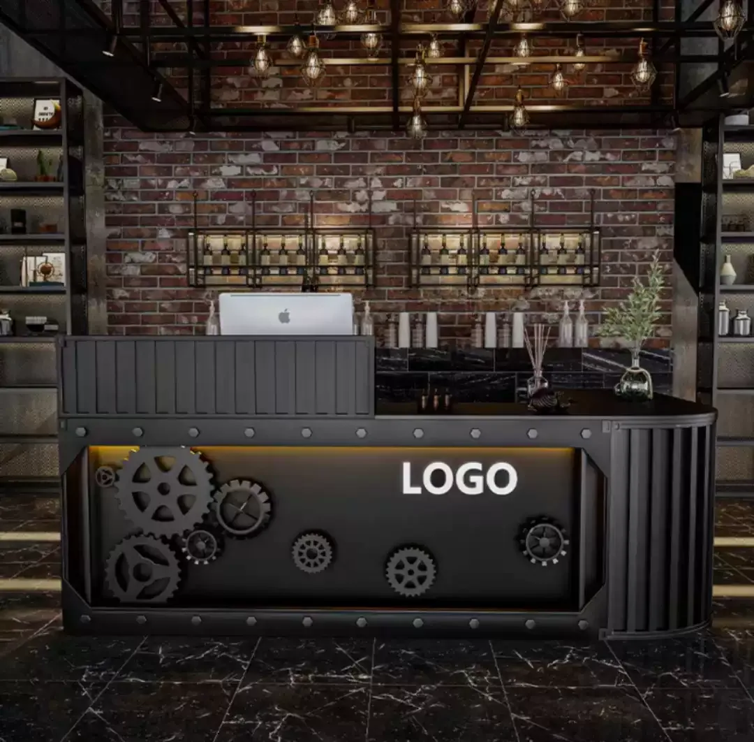 Industrial Gear Style Reception Desk – L shaped Metal Art Front Desk For Gym, Bar & Boutique Store — view 6