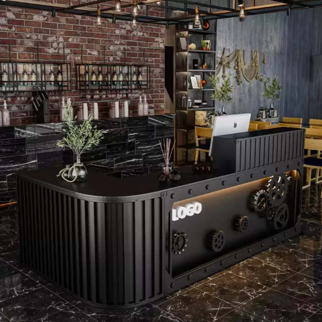 Industrial Gear Style Reception Desk – L shaped Metal Art Front Desk For Gym, Bar & Boutique Store — view 3
