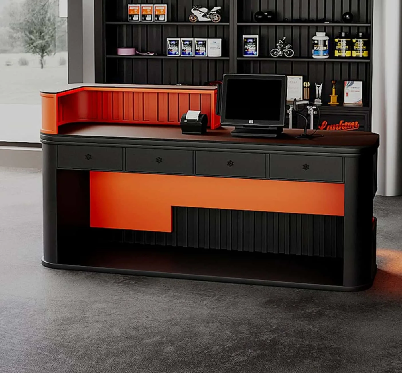 Industrial Gym Reception Desk – Commercial Container-Style Front Desk, Small Workstation, Iron Bar Counter & Cashier Stand — view 5
