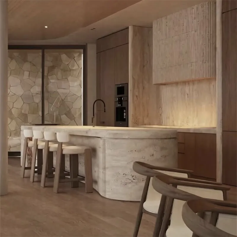 Industrial Style Concrete-Look Kitchen Island | Home & Commercial Curved Prep Table with Stainless Steel Sink — view 3
