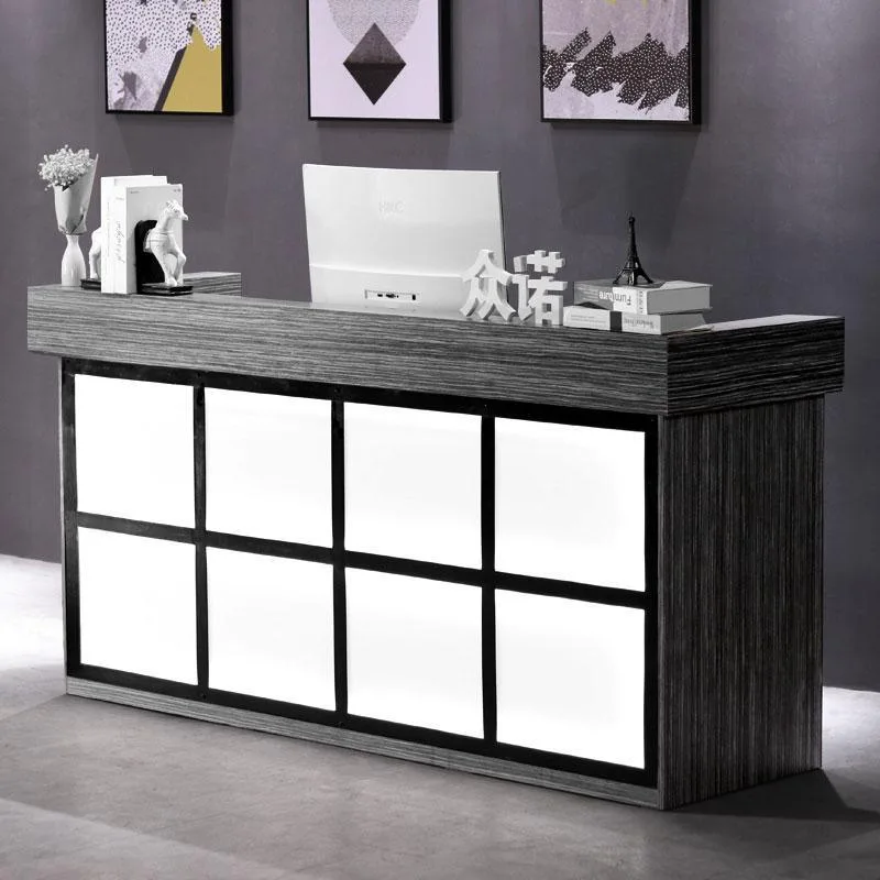 Industrial Style Lighted Grid Reception Desk, Small Front Counter for Clothing Boutiques, Barber Shops & Nail Salons — view 5