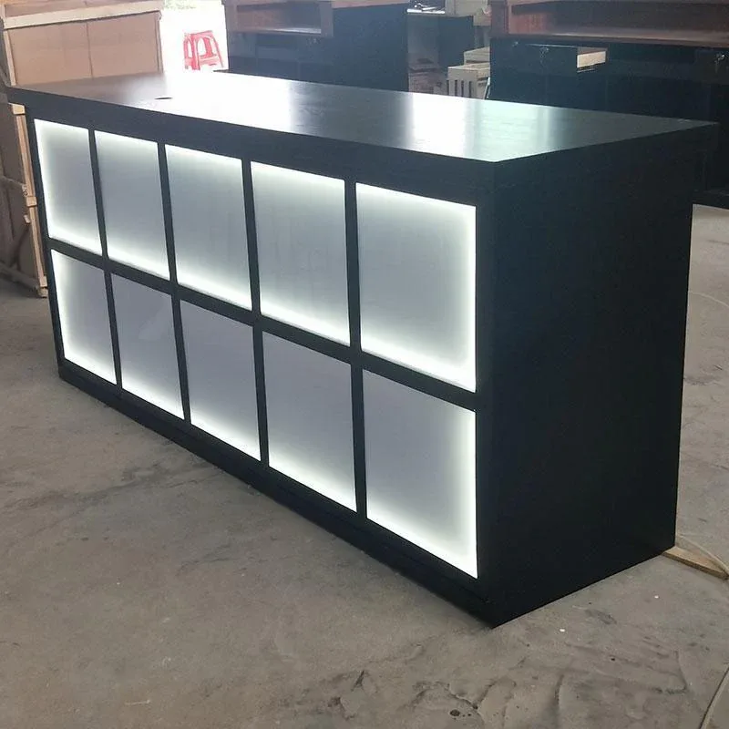 Industrial Style Lighted Grid Reception Desk, Small Front Counter for Clothing Boutiques, Barber Shops & Nail Salons — view 4