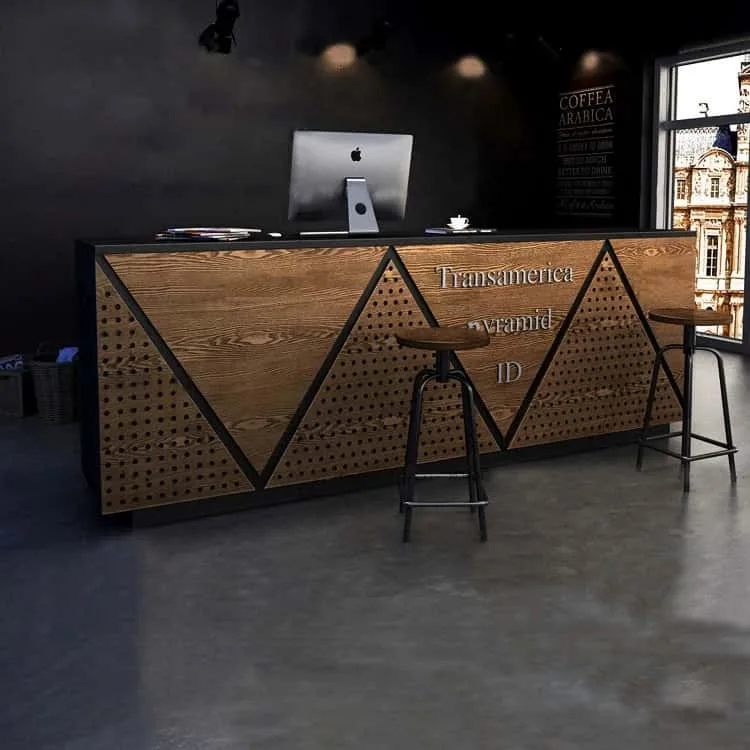 Industrial Vintage Solid Wood Reception & Retro Geometric Checkout Counter — view 5