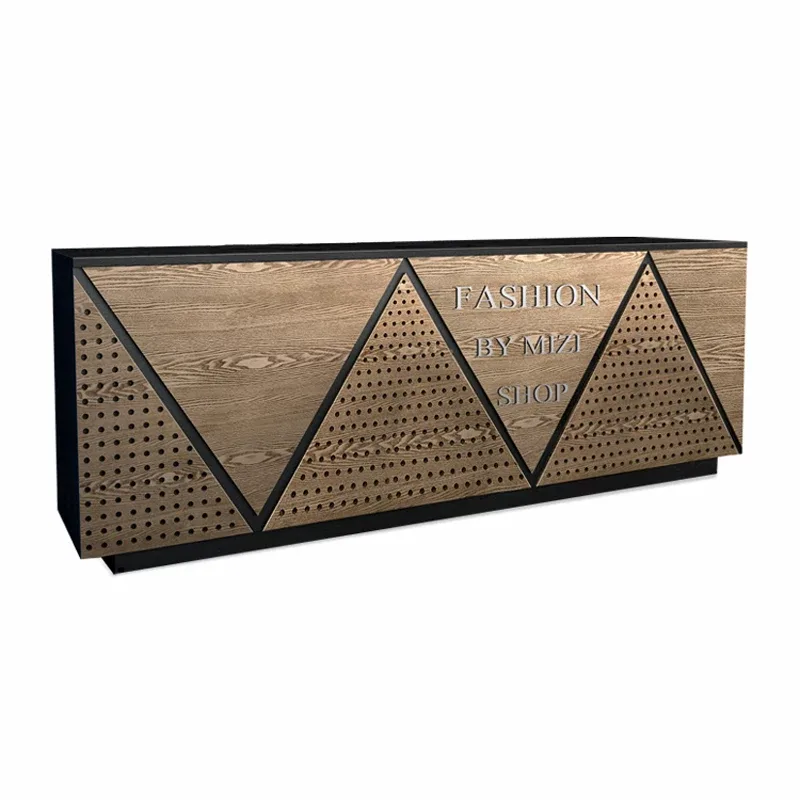 Industrial Vintage Solid Wood Reception & Retro Geometric Checkout Counter — view 6