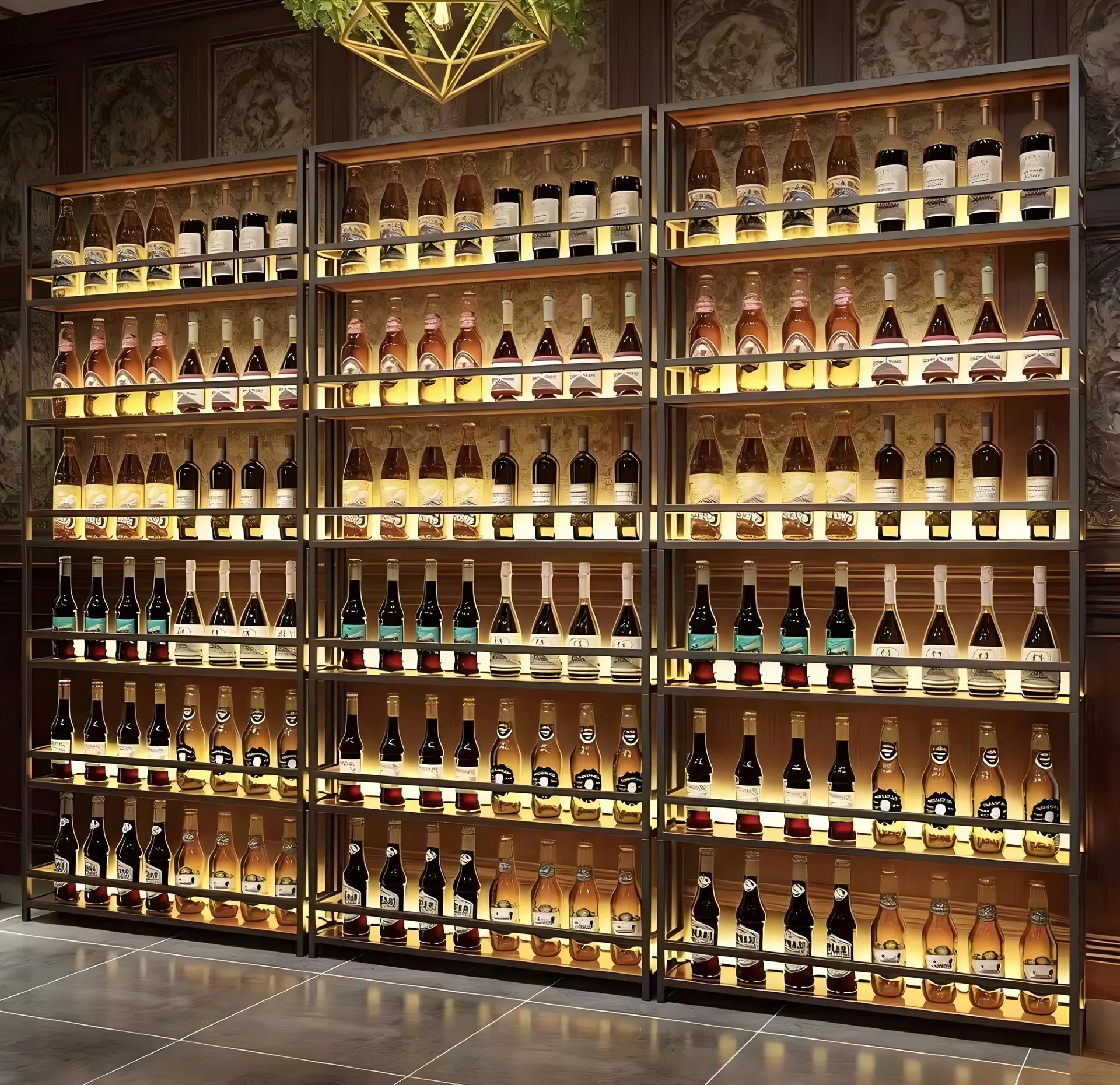 Industrial Wine Cabinet with LED, Metal Wine Display Rack for Bar & Restaurant — view 3