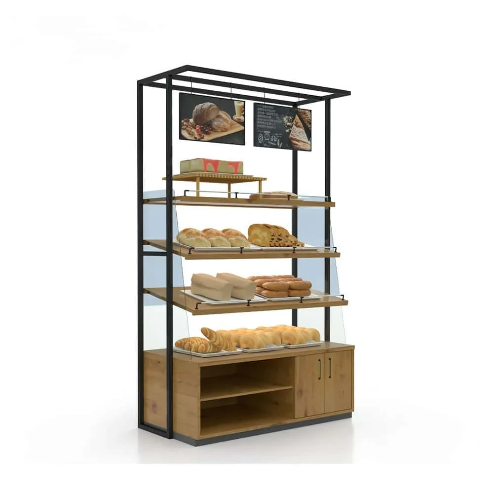 Industrial Wooden & Metal Combined Modular Bread Display Rack For Bakery — view 5