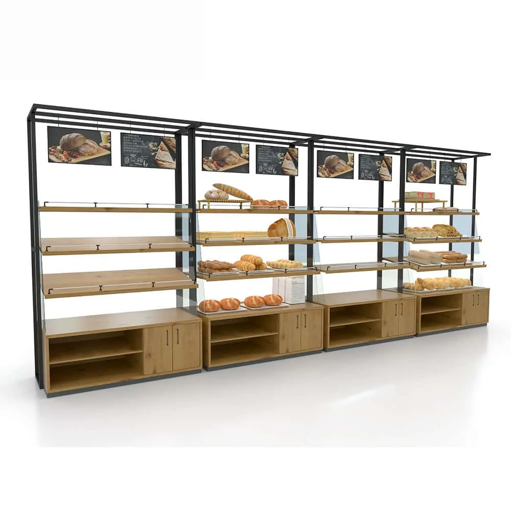 Industrial Wooden & Metal Combined Modular Bread Display Rack For Bakery — view 3