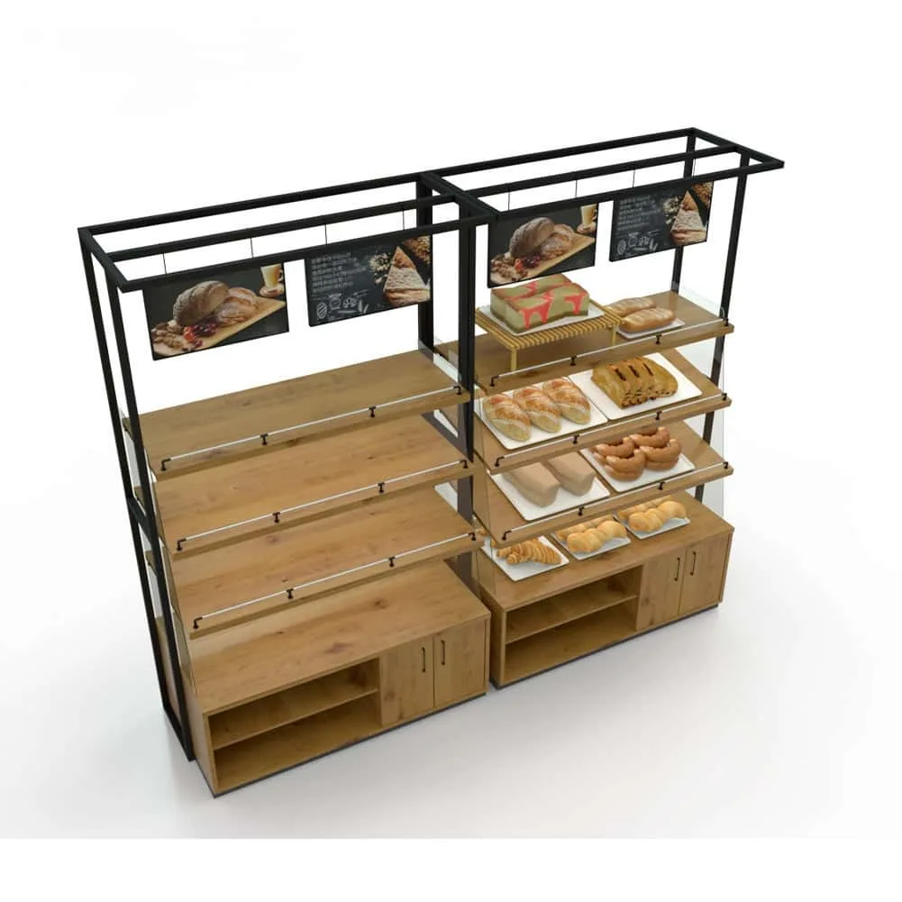 Industrial Wooden & Metal Combined Modular Bread Display Rack For Bakery — view 6