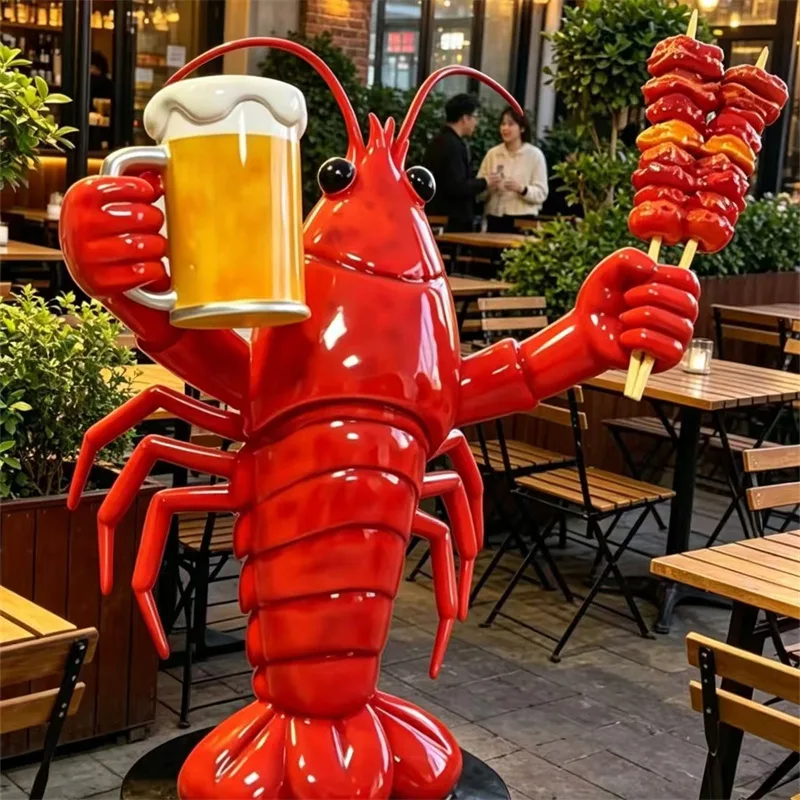 Instagram-Worthy Crayfish Fiberglass Sculpture | Eye-Catching Decor for BBQ & Beer Shops | Outdoor Floor-Standing Lobster Statue
