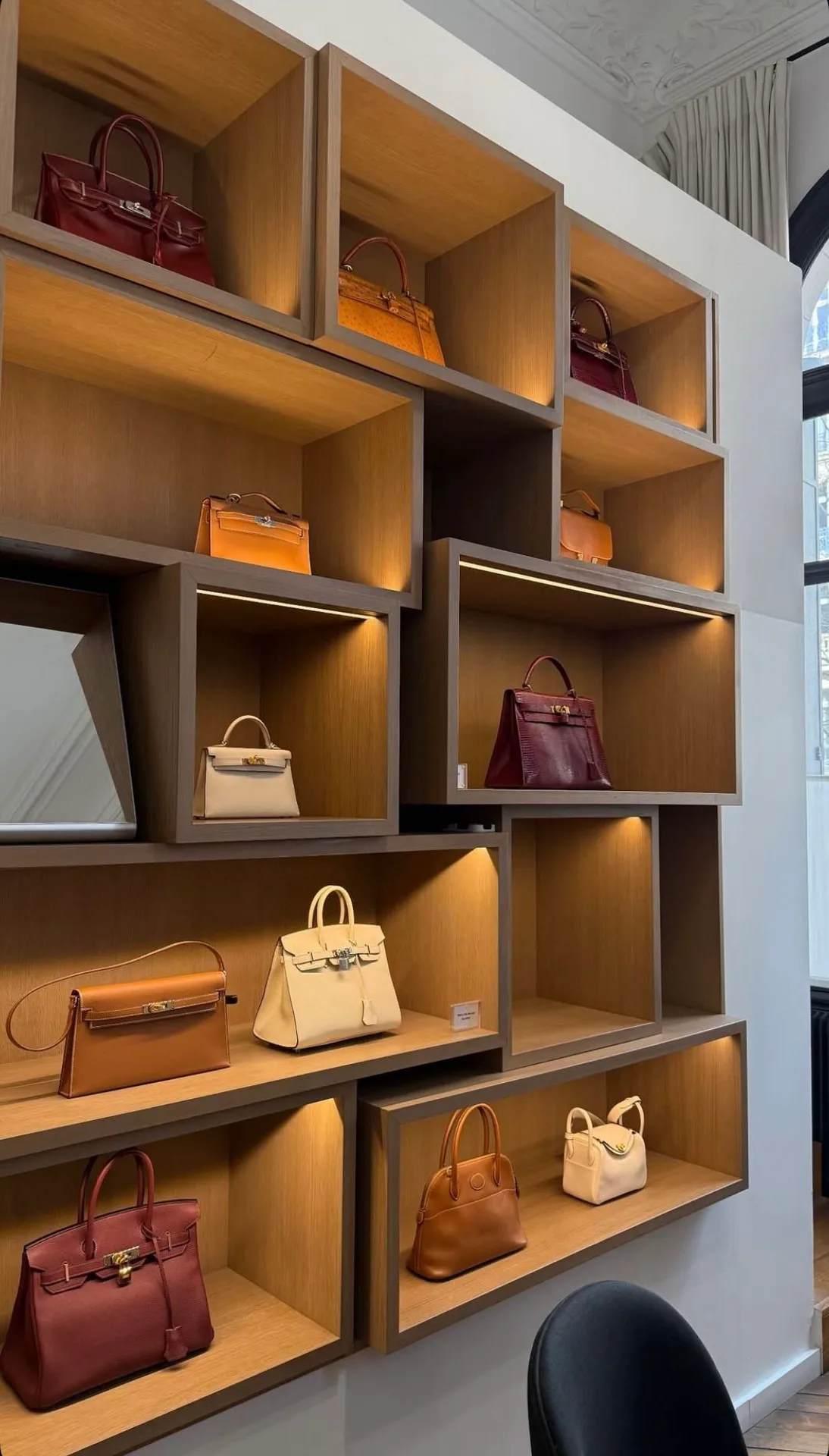Irregular Asymmetrical Cube Wooden LED Display Wall Cabinet — view 2
