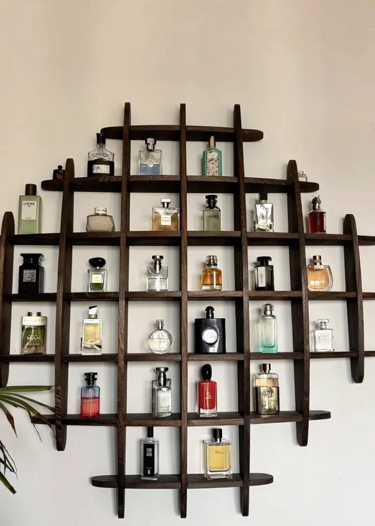 Irregular Asymmetrical Solid Wood Wall Mounted Perfume Display Shelf