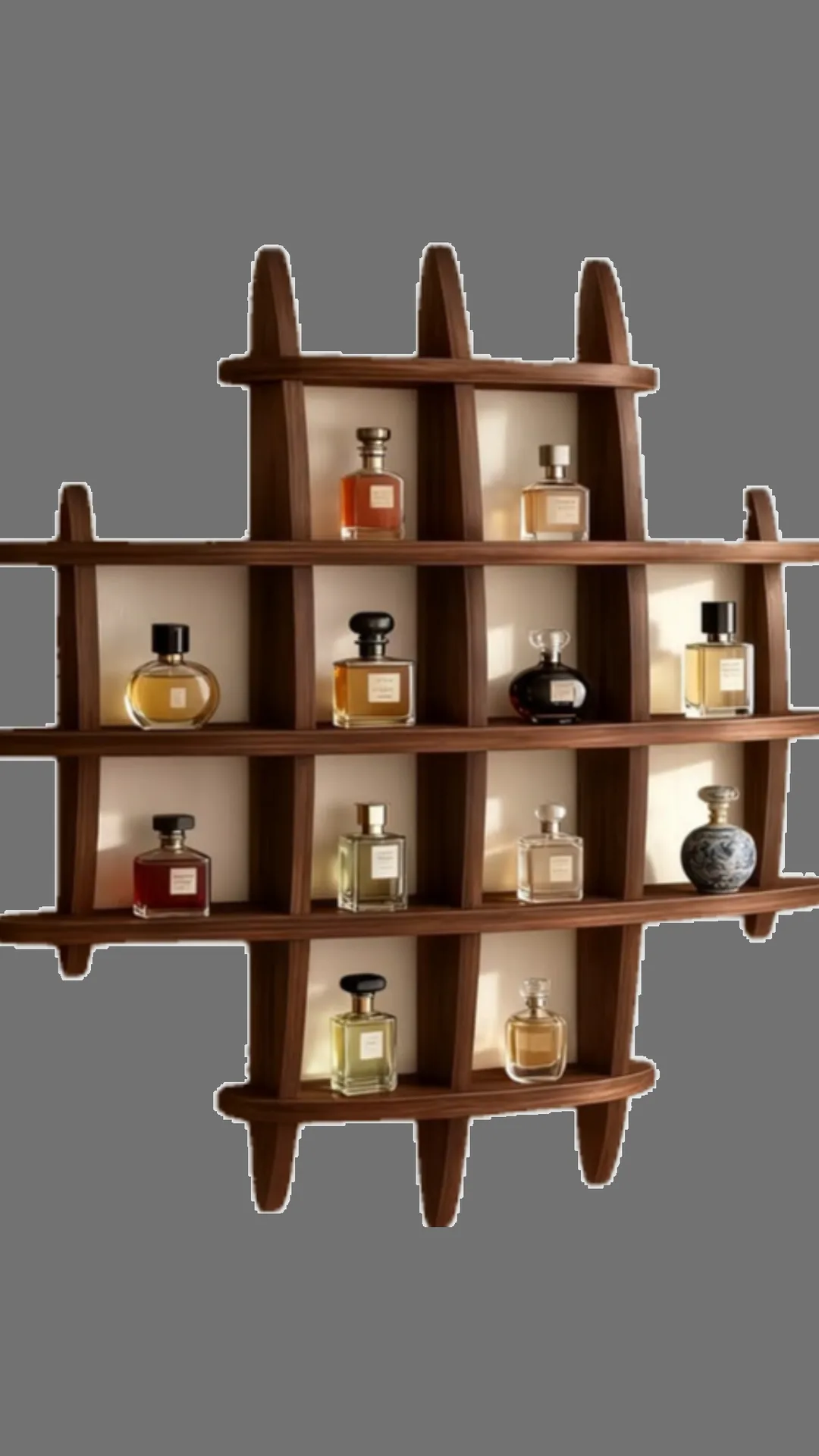 Irregular Asymmetrical Solid Wood Wall Mounted Perfume Display Shelf — view 2