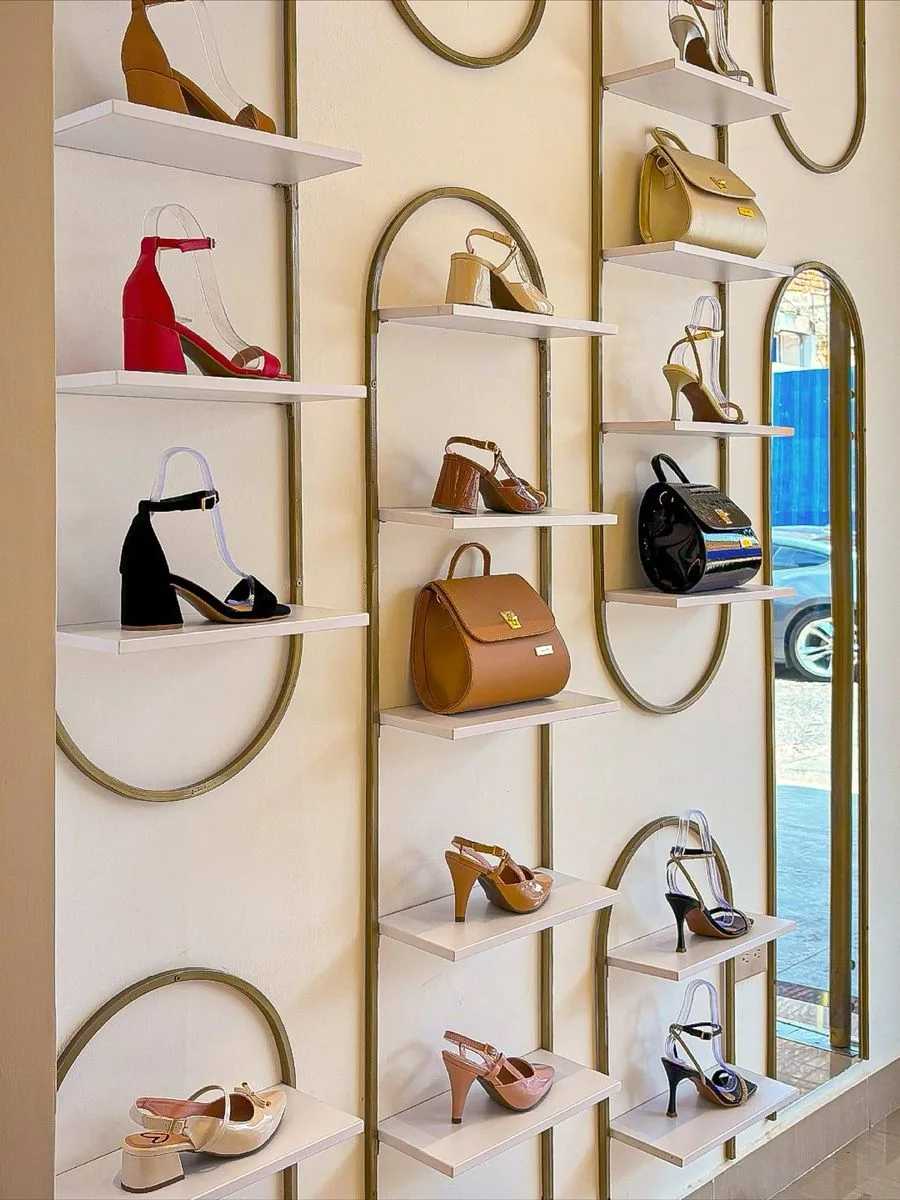 Irregular Oval Gold Metal Wall Mounted Shoes & Handbag Display Rack