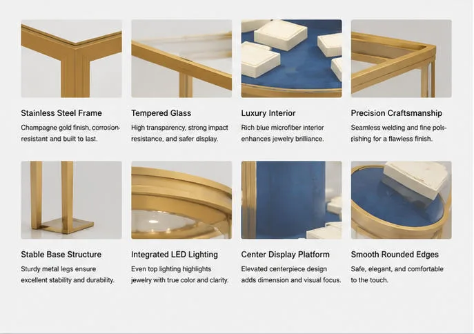 Jewelry Round Gold Frame Central Display Table – Stainless Steel Jewelry Display Cases — view 6