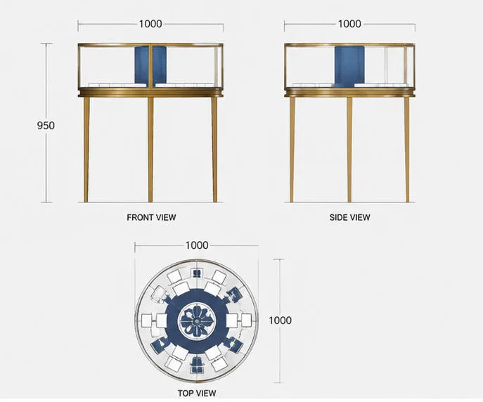 Jewelry Round Gold Frame Central Display Table – Stainless Steel Jewelry Display Cases — view 5