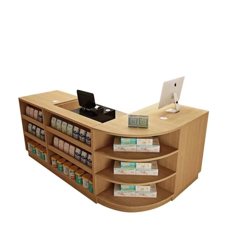 L-Shaped Curved Wooden Retail Checkout Counter