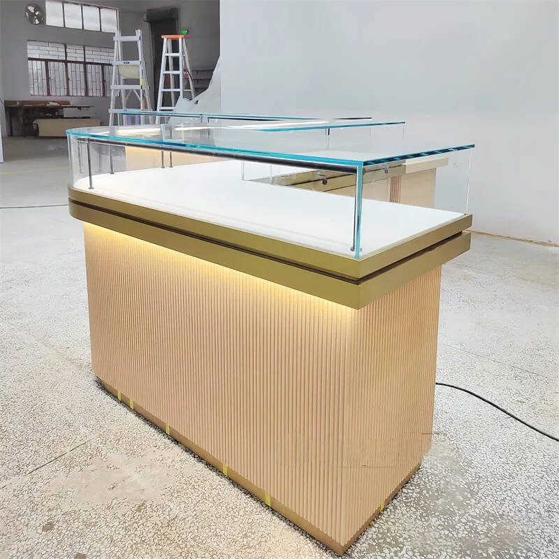L-Shaped Jewelry Store Display Counter – Luxury Showcase with LED Lighting & Lockable Drawers Design — view 3