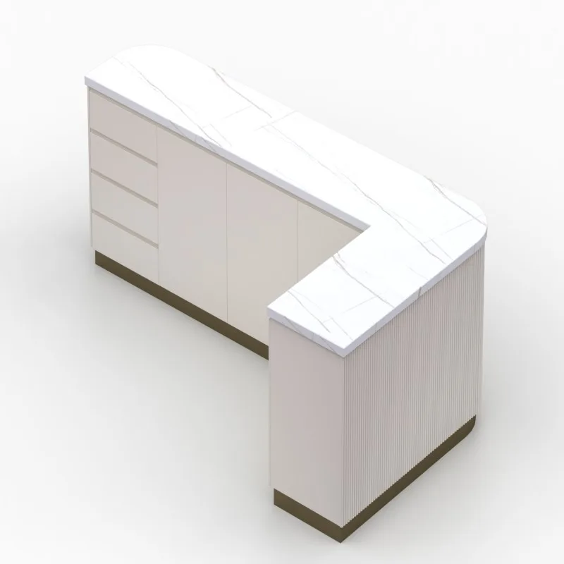 L-Shaped Reception Desk with Marble Top & Fluted Cabinet, Commercial Front Counter for Hotel Office Retail — view 3