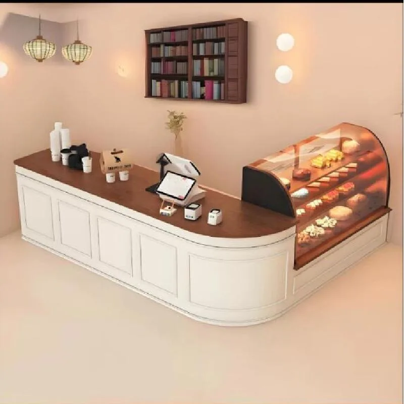 L-shaped white reception desk custom restaurant bar counter factory direct sales — view 3