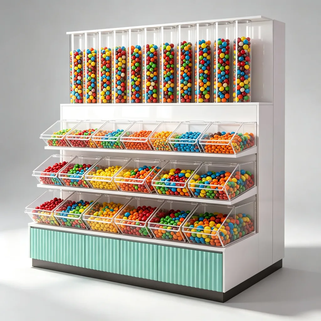 Large Custom Candy Display Cabinet White Glossy with Mint Green Fluted Base — view 4